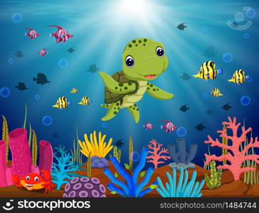 Cartoon turtle underwater