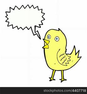 cartoon tweeting bird with speech bubble