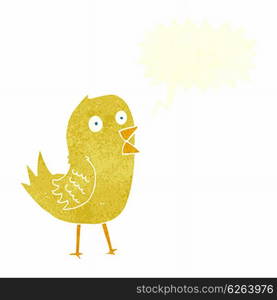 cartoon tweeting bird with speech bubble