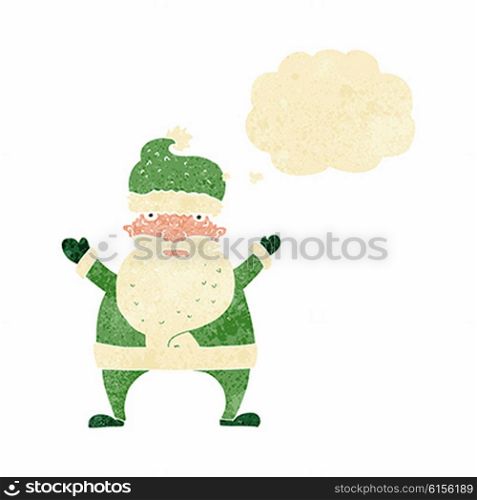 cartoon ugly santa claus with thought bubble