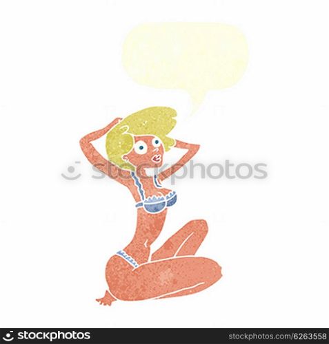 cartoon underwear model with speech bubble