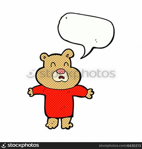 cartoon unhappy bear with speech bubble