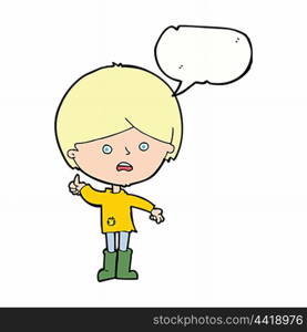 cartoon unhappy boy with speech bubble