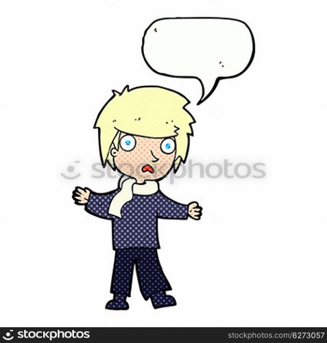 cartoon unhappy boy with speech bubble