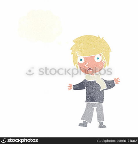 cartoon unhappy boy with thought bubble