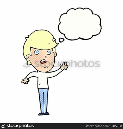 cartoon unhappy boy with thought bubble