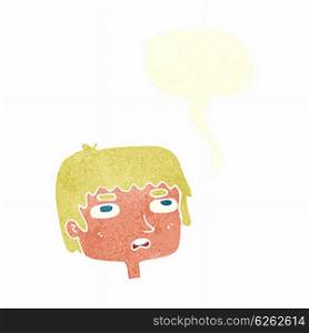 cartoon unhappy face with speech bubble