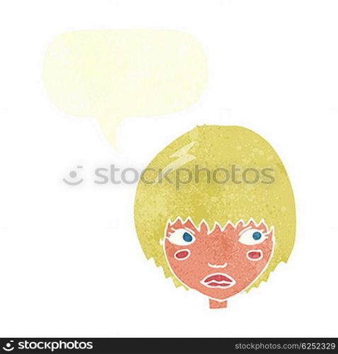 cartoon unhappy girl with speech bubble