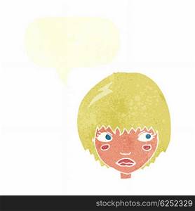 cartoon unhappy girl with speech bubble