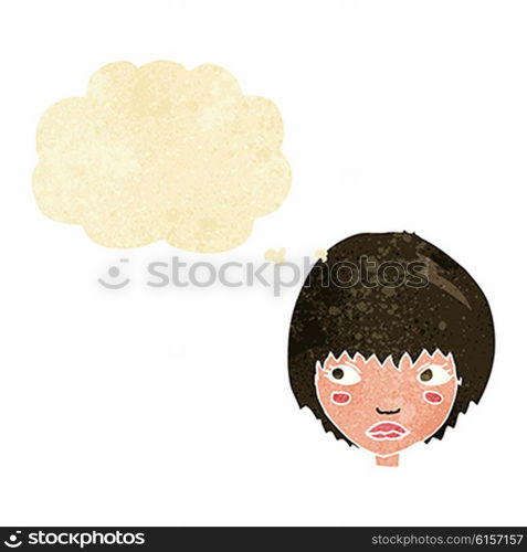 cartoon unhappy girl with thought bubble