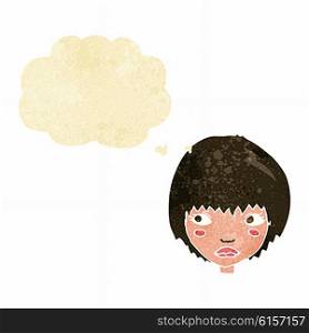 cartoon unhappy girl with thought bubble