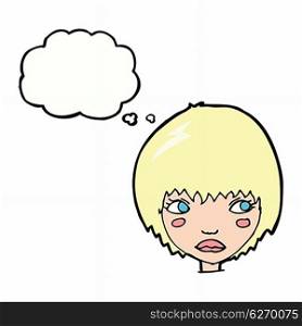 cartoon unhappy girl with thought bubble