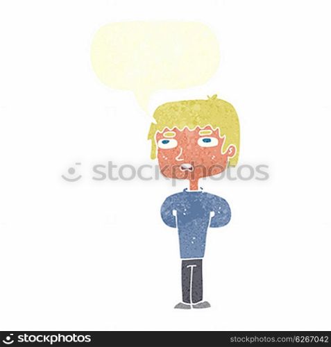 cartoon unhappy man with speech bubble