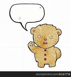 cartoon unhappy teddy bear with speech bubble