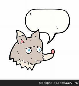 cartoon unhappy wolf with speech bubble