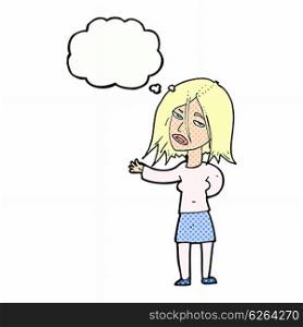 cartoon unhappy woman with thought bubble