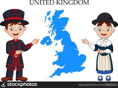 Cartoon United Kingdom couple wearing traditional costume