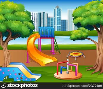 Cartoon urban park kids playground in the nature background