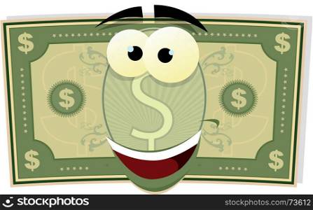 Cartoon US Dollar Character. Illustration of a cartoon happy american US dollar bill character