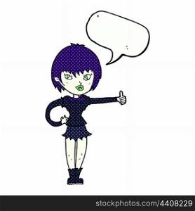 cartoon vampire girl giving thumbs up sign with speech bubble