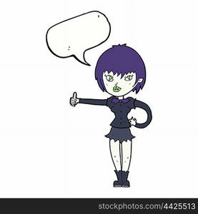 cartoon vampire girl giving thumbs up sign with speech bubble