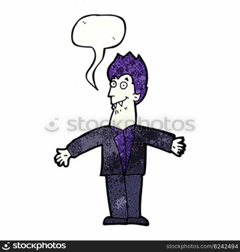 cartoon vampire man with speech bubble