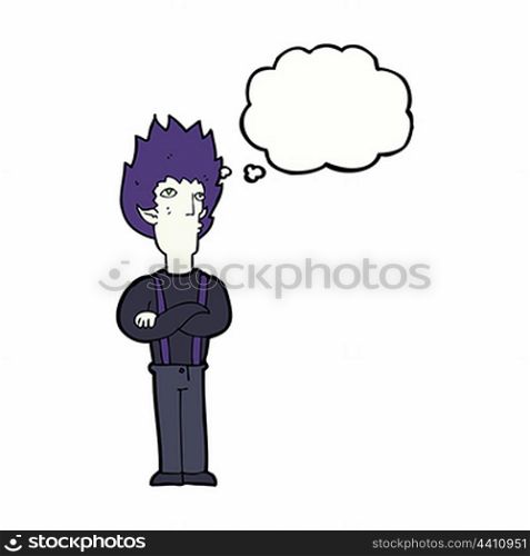 cartoon vampire man with thought bubble