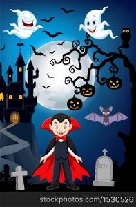 Cartoon vampire with Halloween background