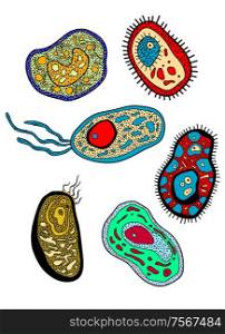Cartoon various amebas amoebas microbes germs or microbial lifeforms for science, biology, medicine or education design