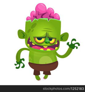 Cartoon vector cute zombie. Halloween vector illustration of happy monster