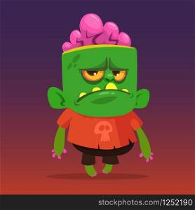Cartoon vector cute zombie. Halloween vector illustration of happy zombie isolated on colorful gradient background