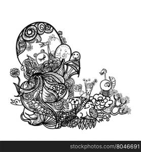 Cartoon vector doodle hand draw of abstract and imagination from nature
