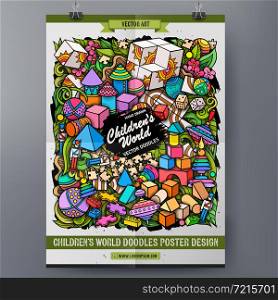 Cartoon vector doodle Toys poster template. Funny colorful corporate identity.. Cartoon vector doodle Toys poster template.