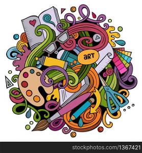 Cartoon vector doodles Art and Design illustration. Colorful, detailed, with lots of objects background. All objects separate. Bright colors artistic funny picture. Cartoon vector doodles Art and Design illustration.