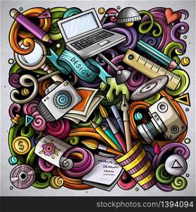 Cartoon vector doodles Art and Design illustration. Colorful, detailed, with lots of objects background. All objects separate. Bright colors artistick funny picture. Cartoon vector doodles Art and Design illustration