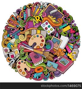 Cartoon vector doodles Art and Design illustration. Colorful, detailed, with lots of objects background. All objects separate. Bright colors artistic funny picture. Cartoon vector doodles Art and Design illustration
