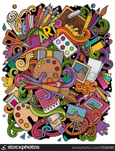 Cartoon vector doodles Art and Design illustration. Colorful, detailed, with lots of objects background. All objects separate. Bright colors artistic funny picture. Cartoon vector doodles Art and Design illustration