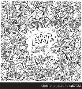 Cartoon vector doodles hand drawn art and craft frame background. Cartoon vector doodles hand drawn art and craft frame