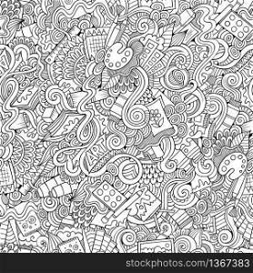 Cartoon vector doodles hand drawn art and craft seamless pattern