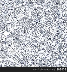Cartoon vector doodles hand drawn contour holidays seamless pattern. doodles hand drawn holiday seamless pattern