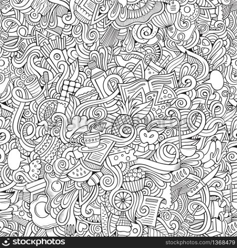 Cartoon vector doodles hand drawn food seamless pattern