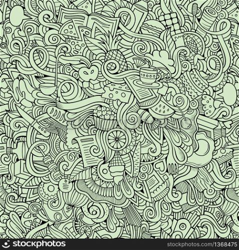 Cartoon vector doodles hand drawn food seamless pattern. Cartoon vector doodles food seamless pattern