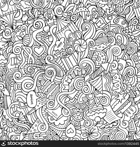 Cartoon vector doodles hand drawn holiday seamless pattern. doodles hand drawn holiday seamless pattern
