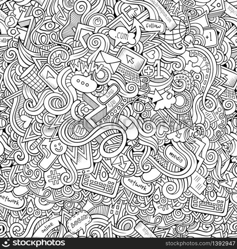 Cartoon vector doodles hand drawn internet social media seamless pattern