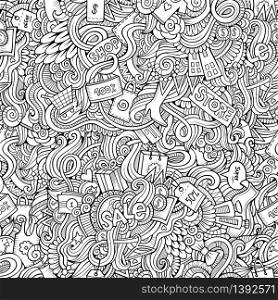 Cartoon vector doodles hand drawn sale shopping seamless pattern. hand drawn sale shopping seamless pattern