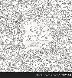 Cartoon vector doodles hand drawn school frame card design background. Cartoon vector doodles hand drawn school frame