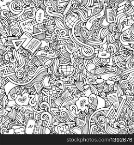 Cartoon vector doodles hand drawn school seamless pattern. hand drawn school seamless pattern