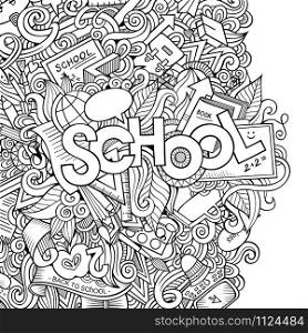 Cartoon vector doodles hand drawn school sketch background. Cartoon vector school sketch background