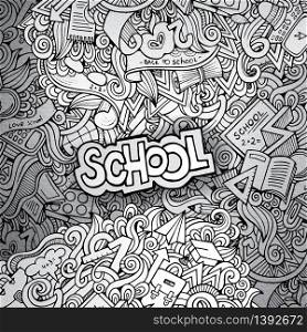 Cartoon vector doodles hand drawn school sketch background. hand drawn school sketch background