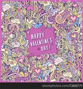 Cartoon vector doodles hand drawn Valentines Day frame background